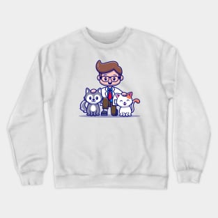 Veterinarian With Cat And Dog Cartoon Crewneck Sweatshirt